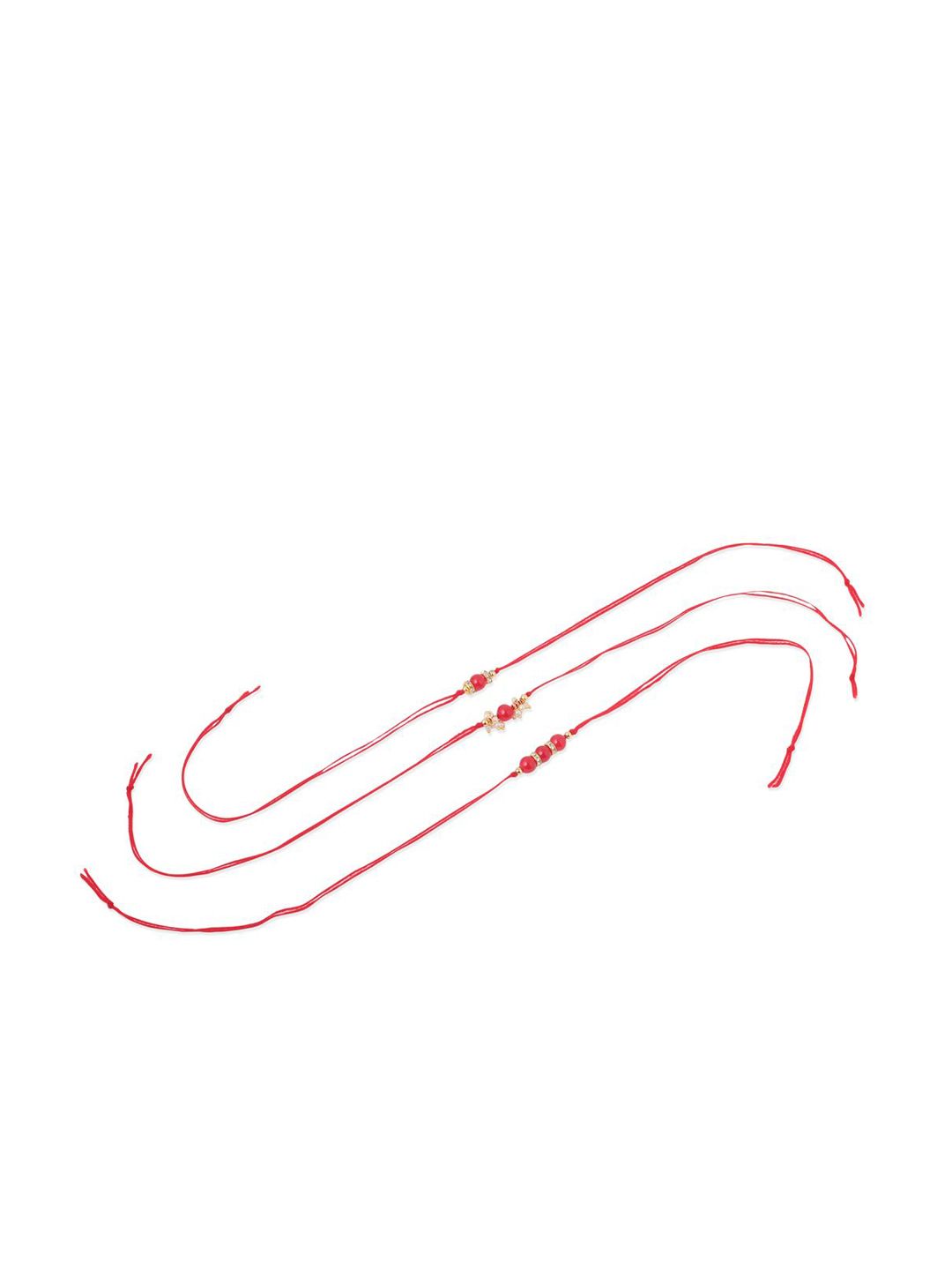 Dhiyona Men Set Of 3 Red Artificial Beads & Pearls Thread Rakhi