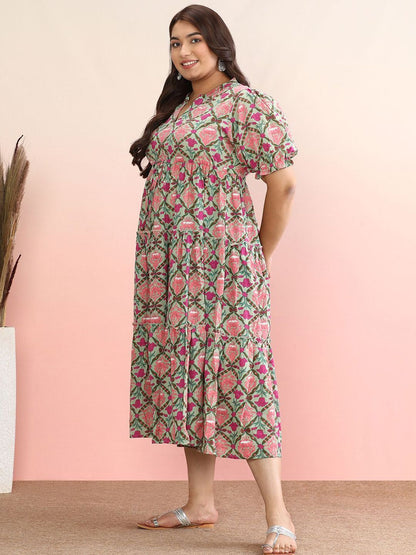 Dhiyona AY Women's Printed Fit and Flare Midi Dress