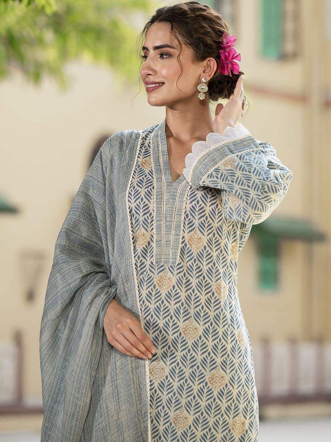 Dhiyona KL Women Ethnic Motifs Printed Regular Pure Cotton Kurta Set