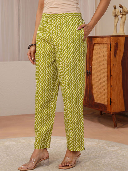 Libas Green Floral Printed Straight Suit Set