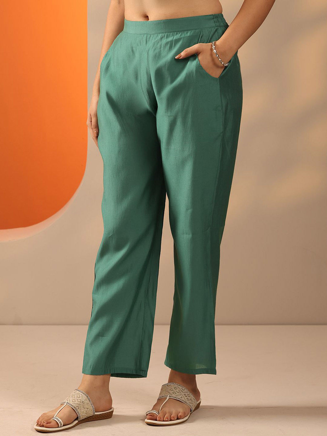 Floral Embroidered Thread Work Round Neck Kurta With Trousers & Dupatta