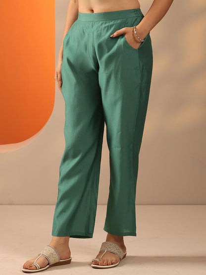 Floral Embroidered Thread Work Round Neck Kurta With Trousers & Dupatta