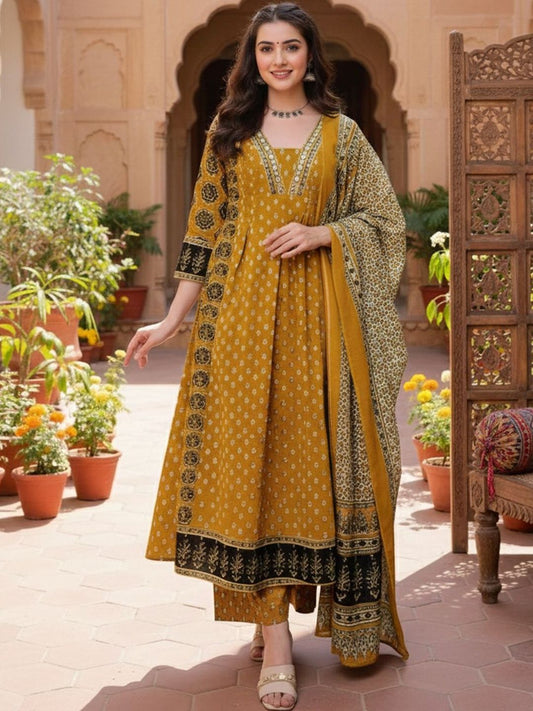 Dhiyona KL Women Ethnic Motifs Printed Regular Kurta with Trousers & With Dupatta