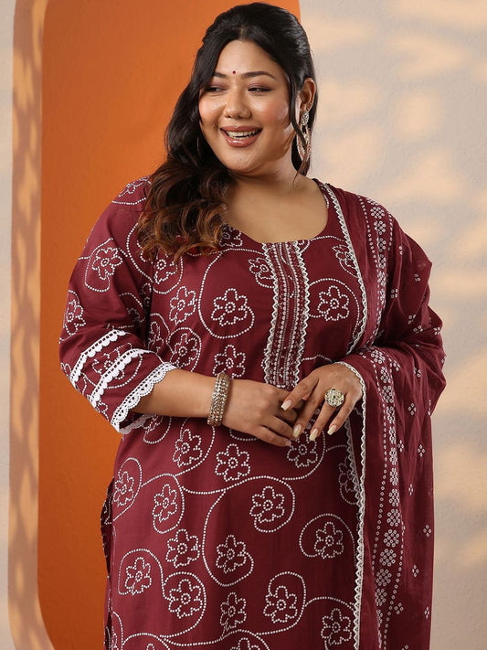 Dhiyona Women's Plus Size Ethnic Motifs Printed Kurta with Palazzo & Dupatta