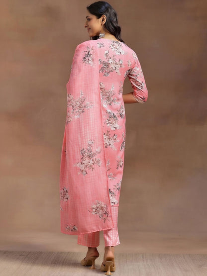 Women Floral Printed Regular Thread Work Kurta with Trousers & With Dupatta