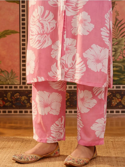 Printed Viscose Rayon Shirt Collar Kurta & Trousers