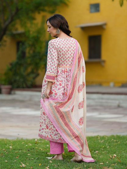 Dhiyona RR Women's Ethnic Motifs Printed Pure Cotton Kurta with Trousers & Dupatta