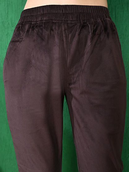 Ethnic Motifs Winter Velvet Straight Kurta & Trouser With Dupatta