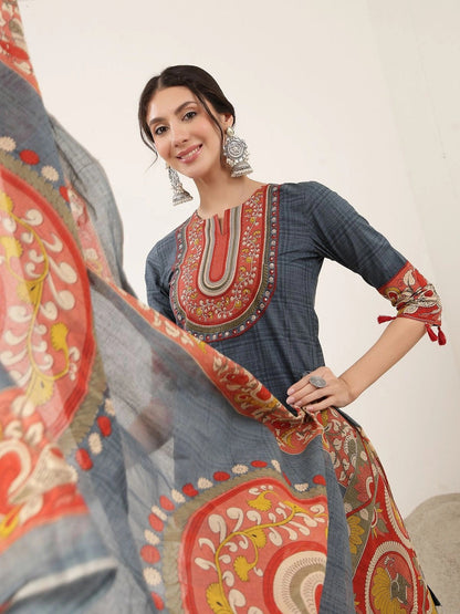 Women Ethnic Motifs Regular Pure Cotton Kurta with Palazzos & With Dupatta
