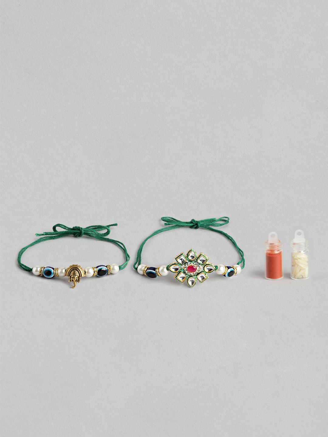 Dhiyona Unisex Set of 2 Beaded Bhai Bhabhi Rakhis With Roli & Chawal