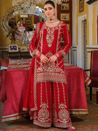 Dhiyona IE Women Ethnic Motifs Embroidered Kurta with Sharara & Dupatta