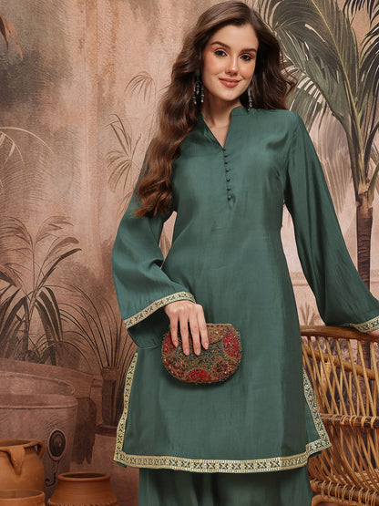 Flared Sleeves Thread Work Kurta with Salwar