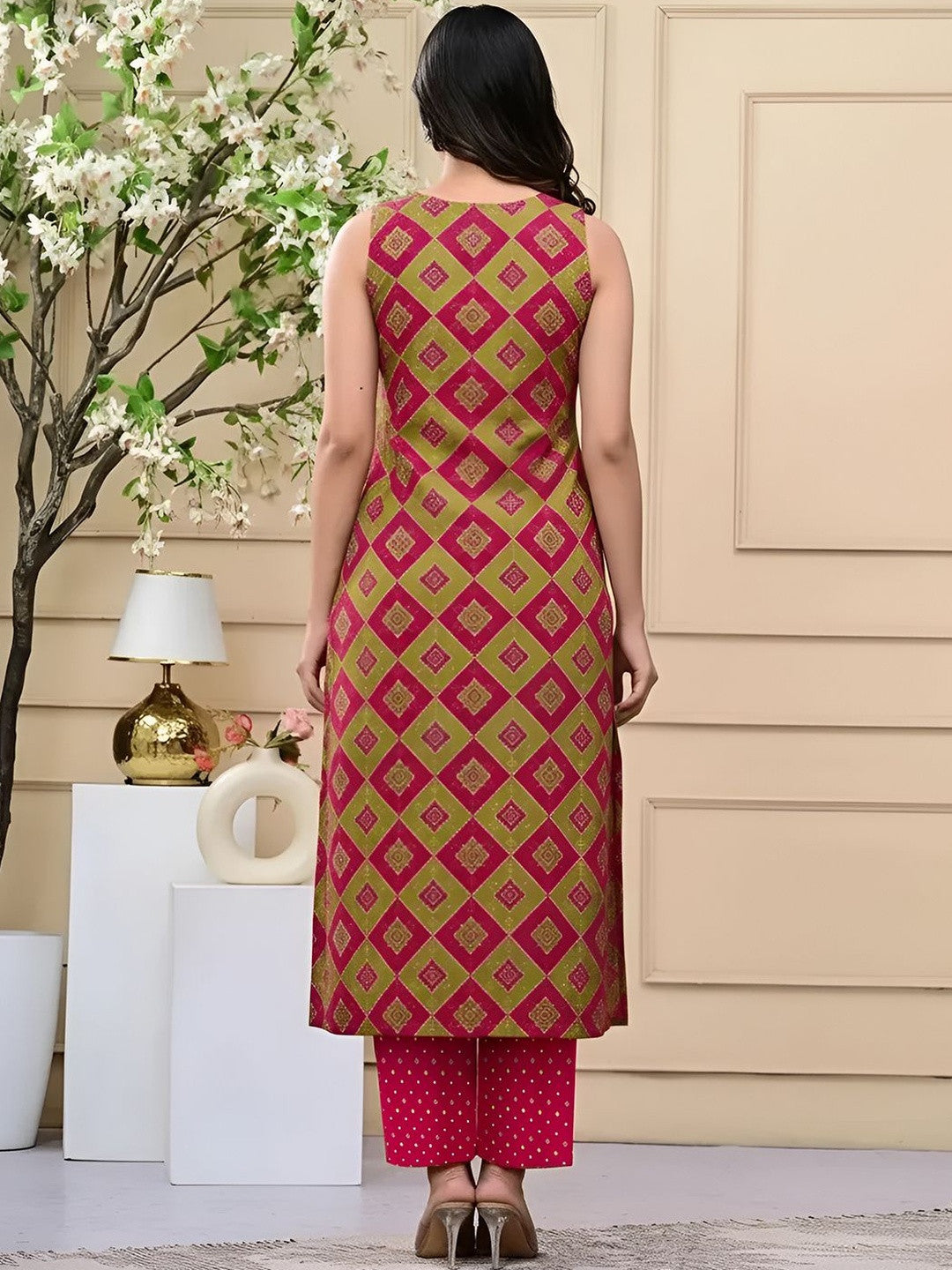 Printed Pure Cotton Round Neck Kurta & Trousers