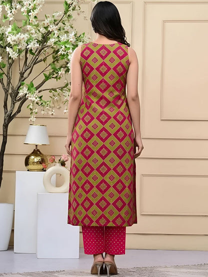 Printed Pure Cotton Round Neck Kurta & Trousers
