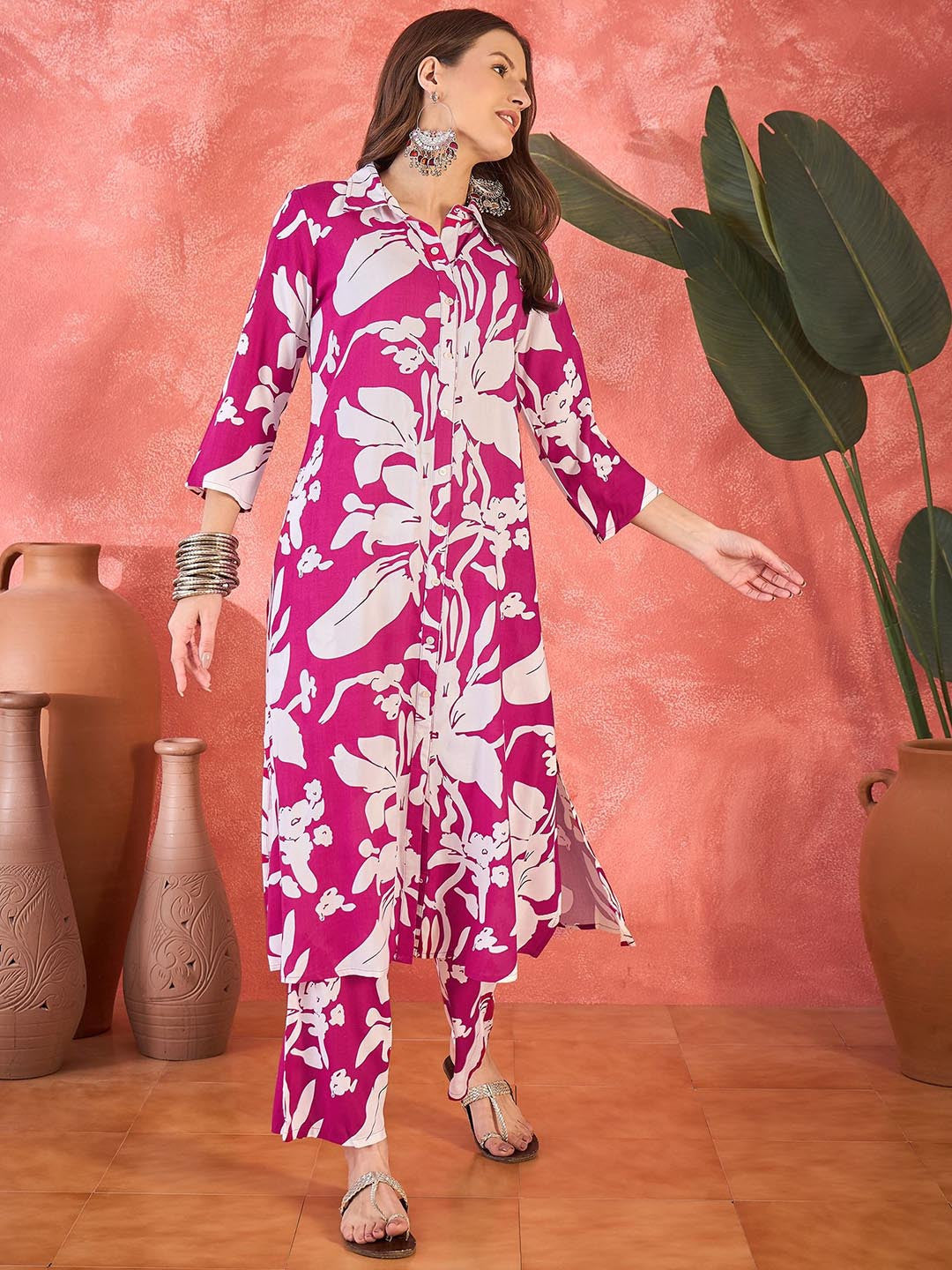 Women Floral Printed A-Line Kurta & Trousers