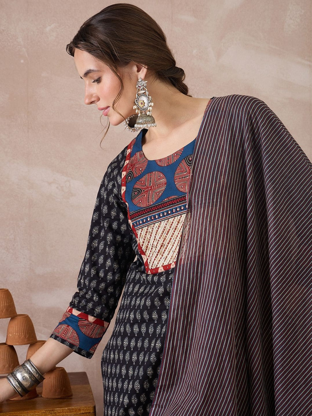 Women Ethnic Motifs Printed Regular Pure Cotton Kurta with Trousers & With Dupatta