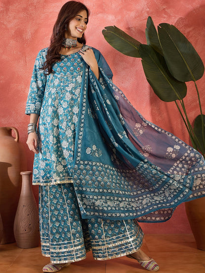 Women Pure Cotton Printed Kurta Sets With Dupatta