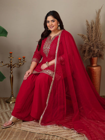 Dhiyona IN Women Ethnic Motifs Embroidered Regular Kurta with Sharara & With Dupatta