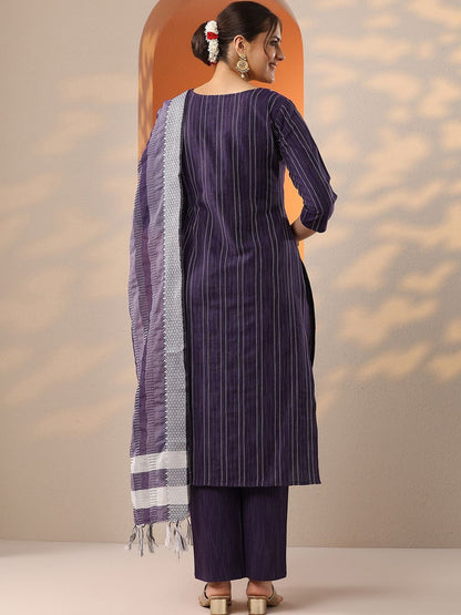 Women Striped Regular Kurta with Trousers & With Dupatta