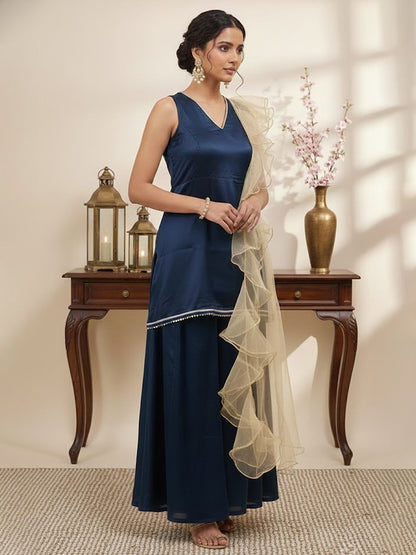 Dhiyona SN Satin V-Neck Kurti & Sharara