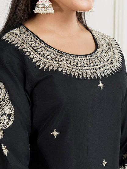 Dhiyona IN Women Ethnic Motifs Embroidered Regular Sequinned Kurta with Palazzos & Dupatta
