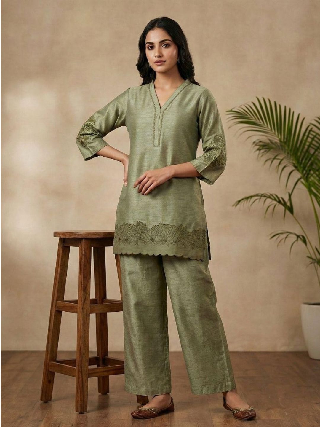 Prisha moss embroidery cotton co-ord set