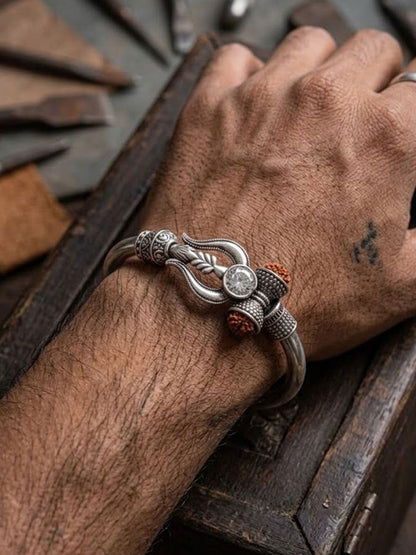 Dhiyona Silver Plated Trishool Design Rudraksh Rakhi Bracelet