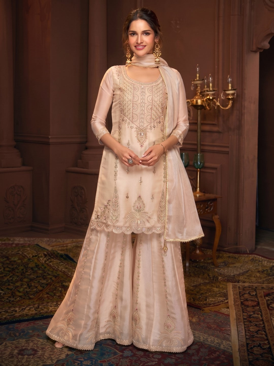 Haniya Pearl Full Work Premium Gharara Set
