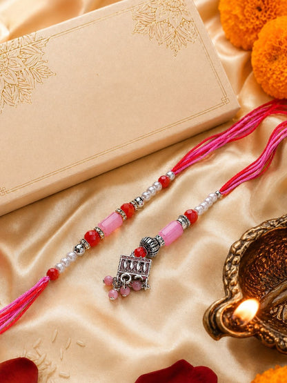 Dhiyona Set Of 2 Artificial Beads Jhumka Design Bhaiya Bhabhi Rakhi With Roli Chawal