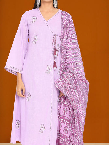 Dhiyona IS Women's Women Floral Embroidered Pure Cotton Kurta with Trousers & With Dupatta