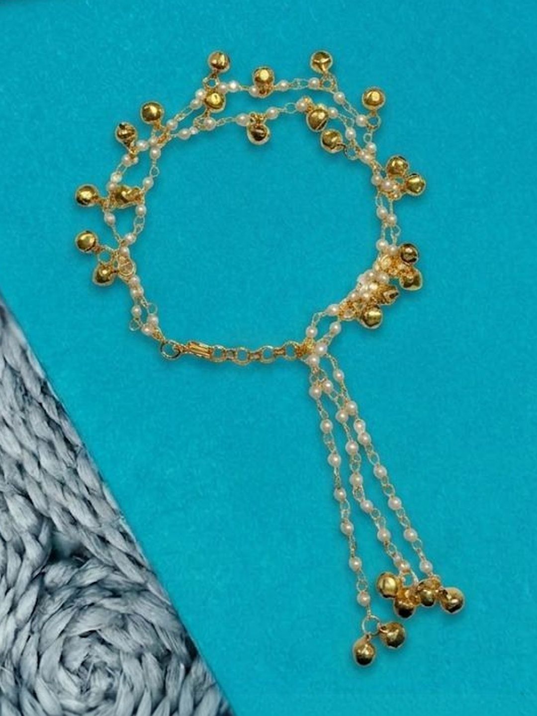 Dhiyona Set Of 2 Pearls Gold Toned Bhaiya Bhabhi Rakhi With Roli Chawal Chandan Mishri