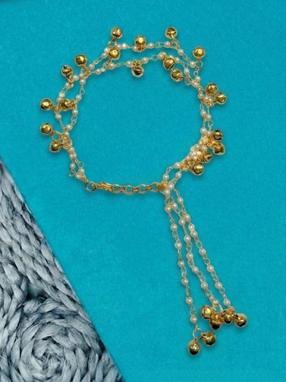 Dhiyona Set Of 2 Pearls Gold Toned Bhaiya Bhabhi Rakhi With Roli Chawal Chandan Mishri