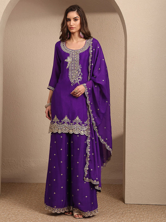 Women Ethnic Motifs Embroidered Regular Kurta with Palazzos & With Dupatta