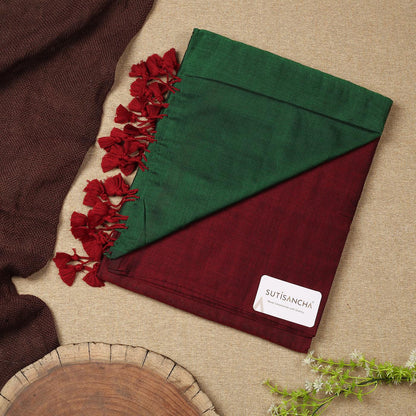 Dhiyona SS Sutisancha Green & Maroon Handwoven Handloom Cotton Saree