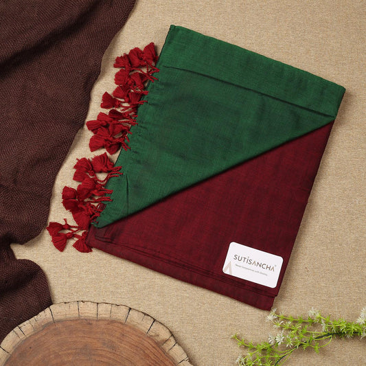 Dhiyona SS Sutisancha Green & Maroon Handwoven Handloom Cotton Saree