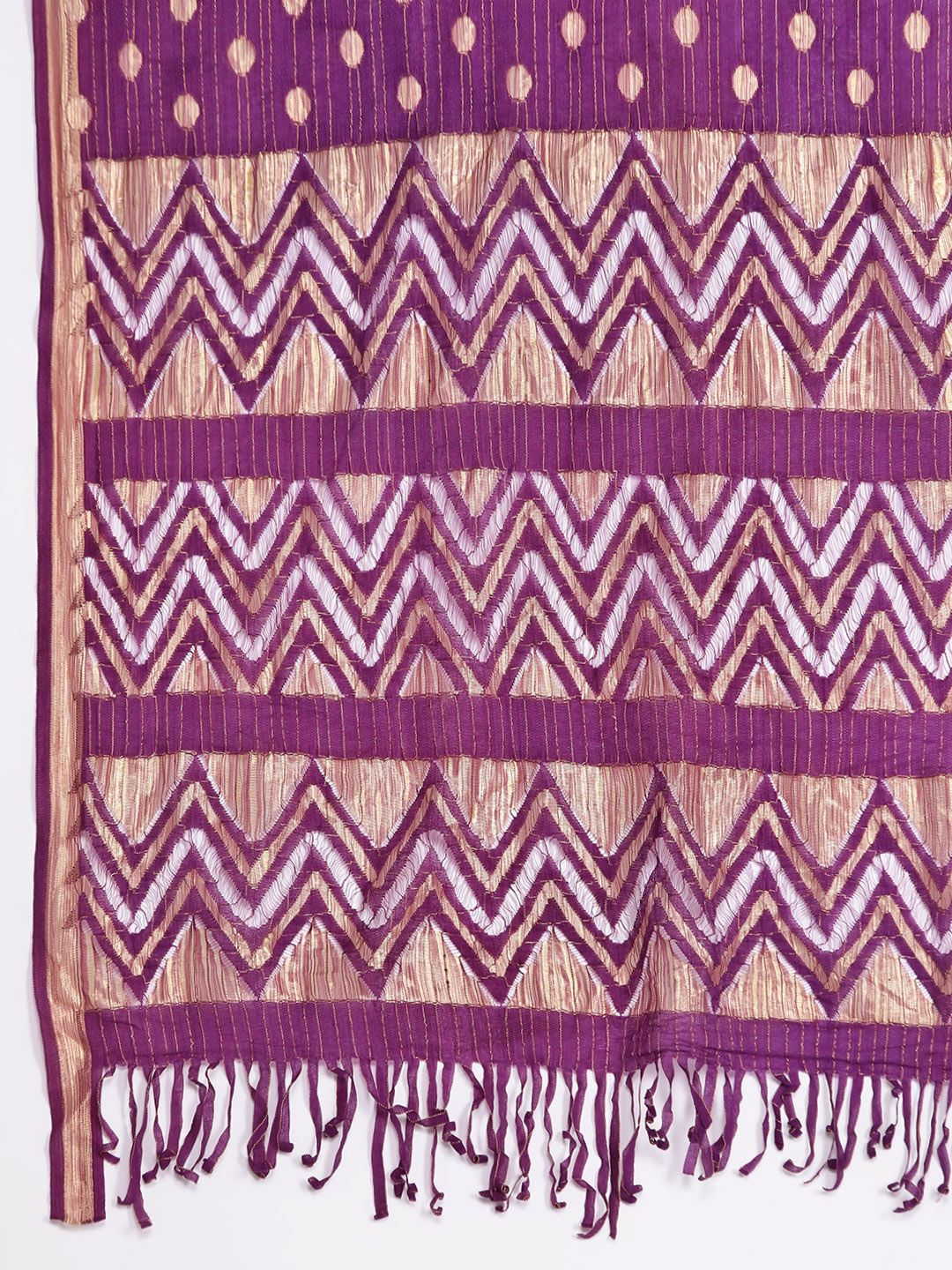 Purple Purple Geometric Woven Design Thread Work Jacquard Kurta with Trousers & Dupatta