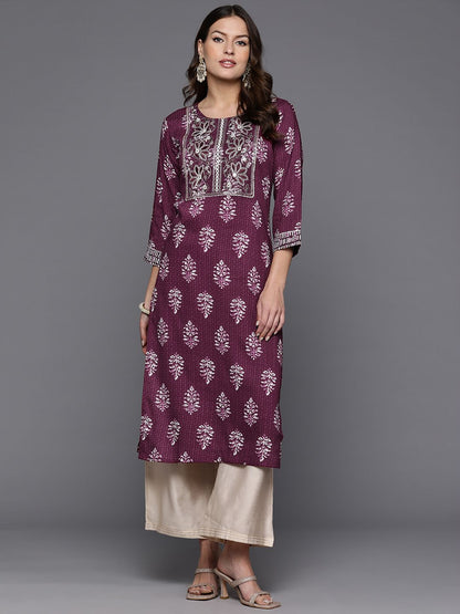 Dhiyona IE Women Floral Printed Mirror Work Kurta