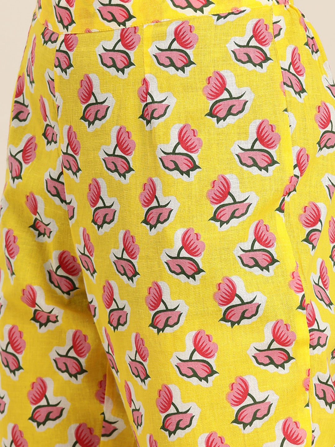 Women Yellow & Pink Ethnic Motifs Printed Cotton Kurta with Trousers
