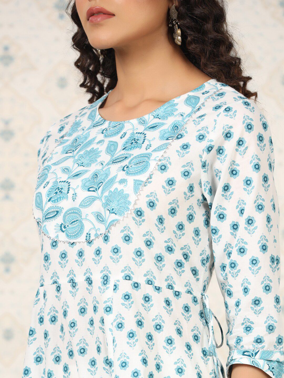 Dhiyona OD  Floral Printed Gotta Patti Pure Cotton A-Line Kurta