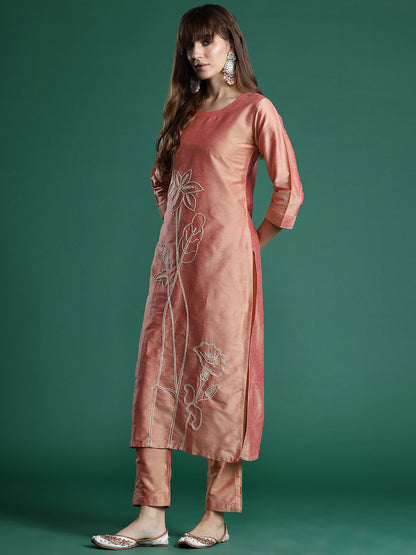 Floral Embroidered Thread Work Kurta with Trousers