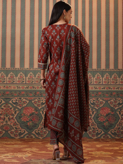 Dhiyona RR Women's Floral Printed Pure Cotton Kurta with Trousers & Dupatta