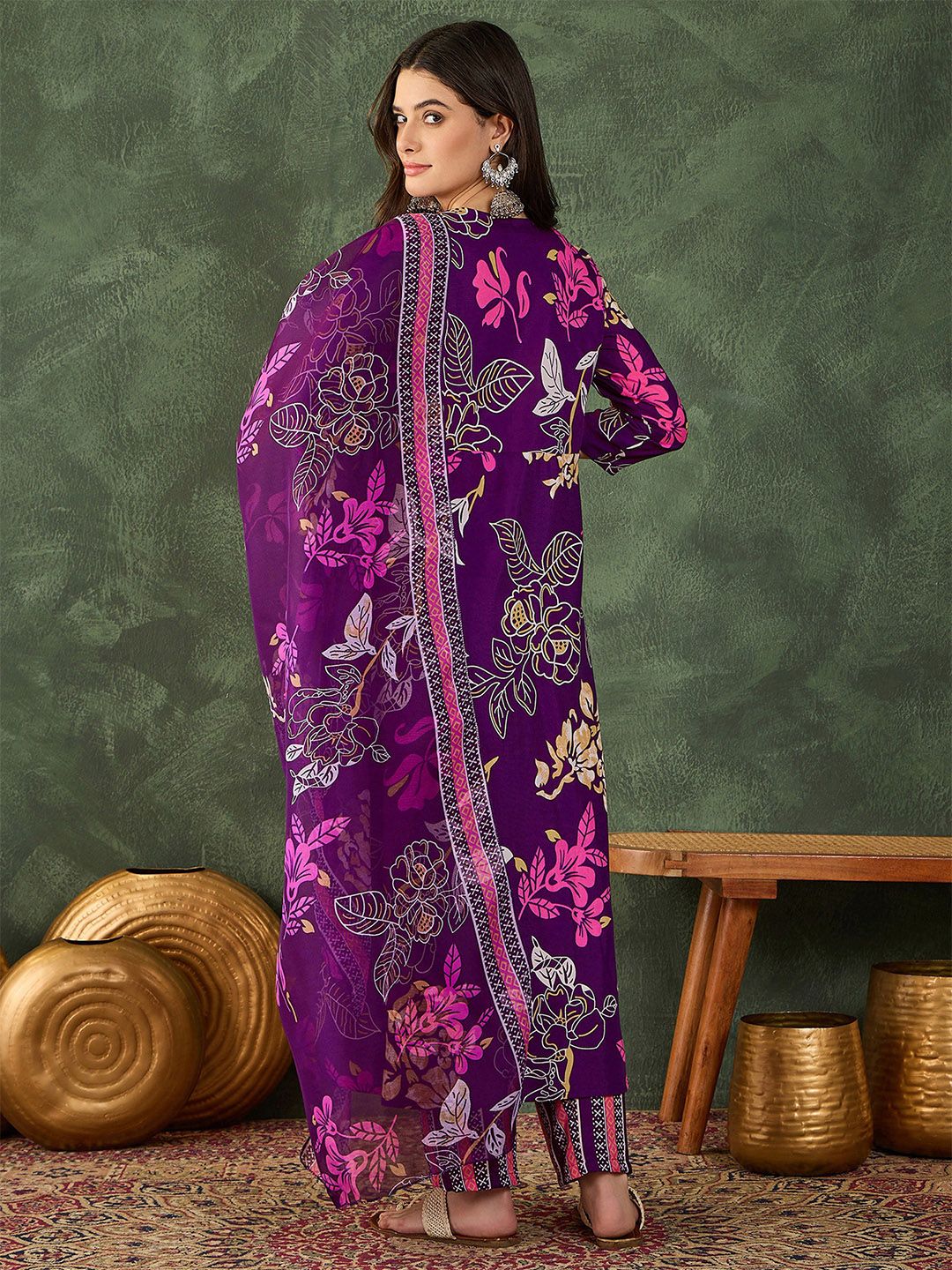 Dhiyona KL Women Printed Flared Kurta with Pant and Dupatta