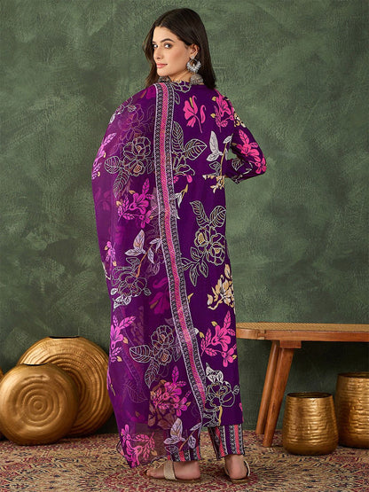 Dhiyona KL Women Printed Flared Kurta with Pant and Dupatta