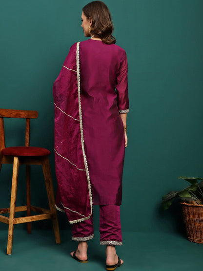 Ethnic Motifs Embroidered Sequined Kurta With Trousers & Dupatta
