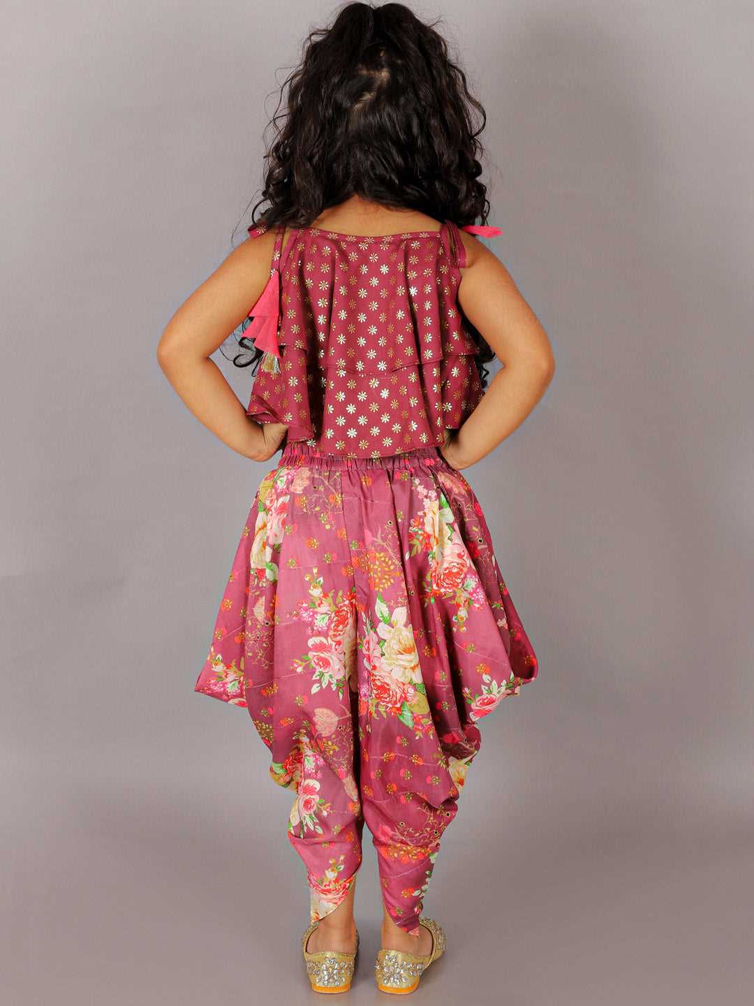 Fusion Fair Girls Brick Red Crop Top with Dhoti Girls Co-ordinate set