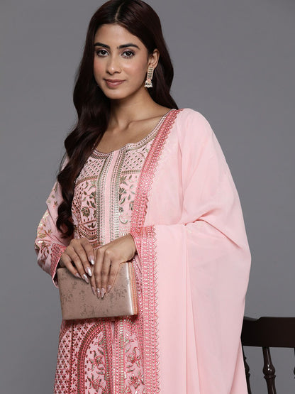 Dhiyona LL Floral Embroidered Zari Kurta with Palazzos & Dupatta
