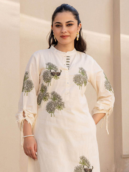 Dhiyona IE Embroidered Pure Cotton Tunic With Trousers Co-Ords