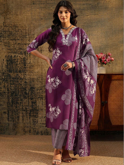 Burgundy Bandhani Cotton Blend Straight Suit Set