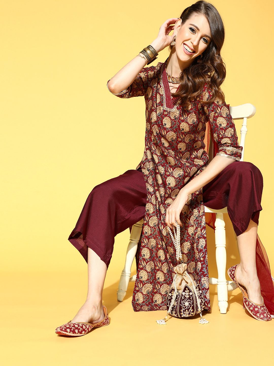 Dhiyona IE Floral Cotton Blend Kurta Set