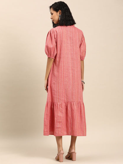 Dhiyona AY Women's Puff Sleeve A-Line Cotton Midi Dress